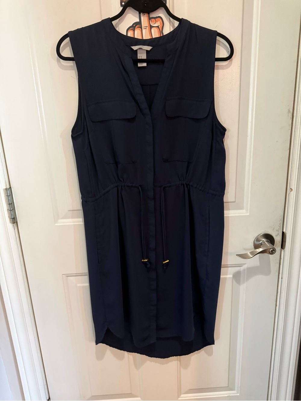 H&M Navy lined Sleeveless Drawstring waist Dress with pockets